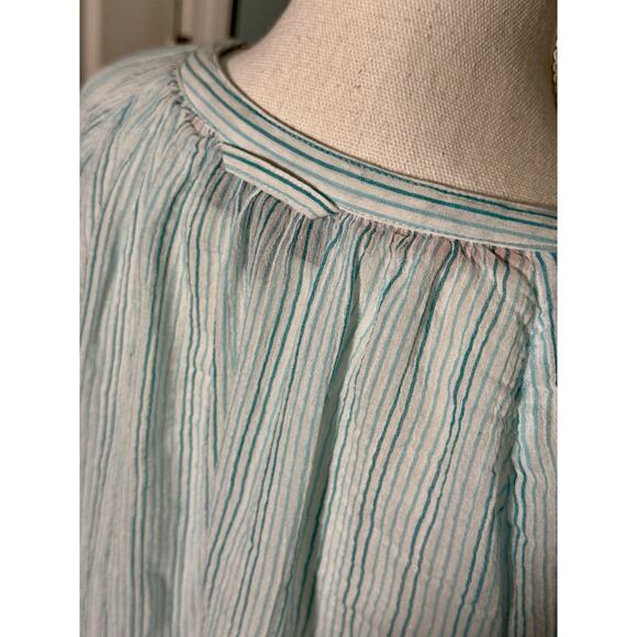 Lane Bryant 18/20 Shirt Women Blue White Gauzy Semi Sheer Cotton Button Up Top - Picture 5 of 7